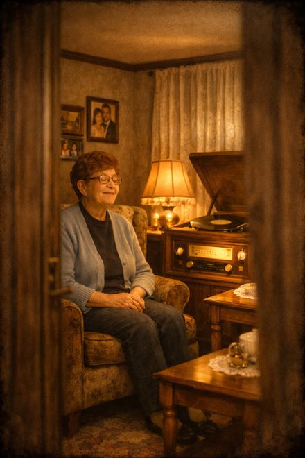 MawMaw in her living room worship — August 1982